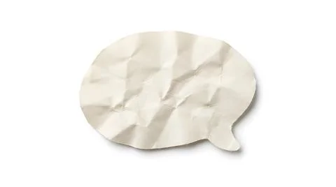 Crumpled paper speech bubble isolated on white background for communication.. Stock Photos