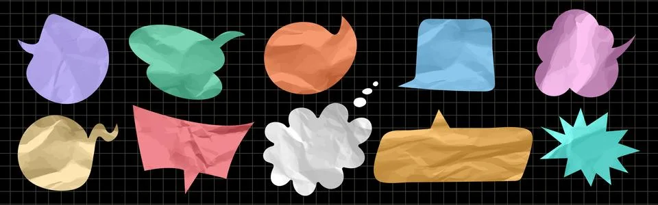 Crumpled paper speech bubble set with torn edges. Blank dialogue balloons i.. Stock Illustration