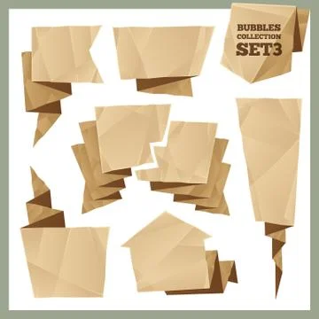 Crumpled paper speech bubbles collection set3 Stock Illustration