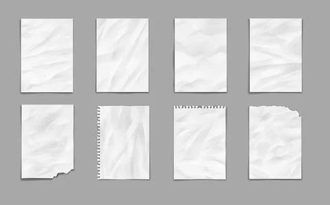 Crumpled Paper Textures Collection on Gray Background Stock Illustration