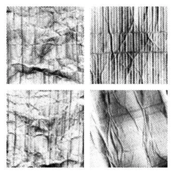 Crumpled paper textures set with halftone Stock Illustration