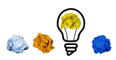 Crumpled papers with light bulb shape on white background Stock Illustration