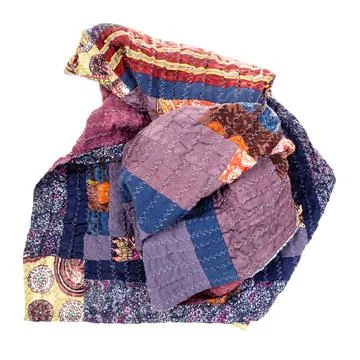 Crumpled patchwork scarf from purple silk fabrics Stock-Fotos