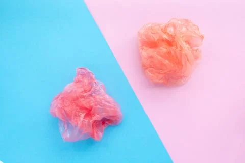 Crumpled plastic bags. Garbage sorting and conservation ecology concept. Flatlay Stock Photos