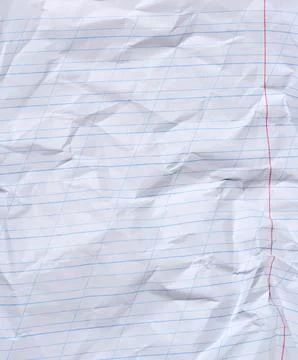 Crumpled sheet of white lined paper with a red border Stock Photos