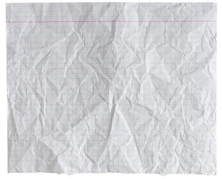 Crumpled squared school notebook paper texture with red line Stock Photos