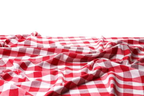 Crumpled tablecloth with checkered pattern isolated on white Stock Photos