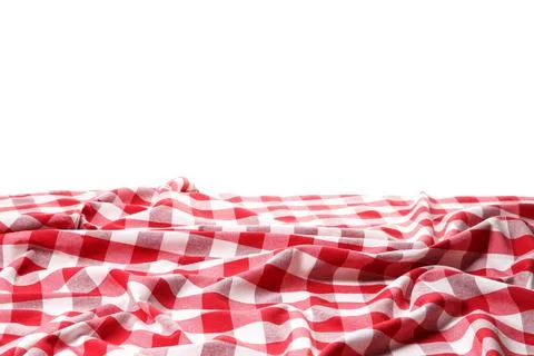 Crumpled tablecloth with checkered pattern isolated on white Stock Photos