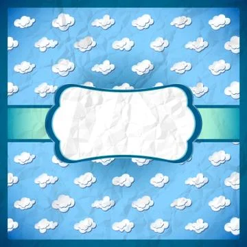 Crumpled vintage frame with clouds Illustrazione stock