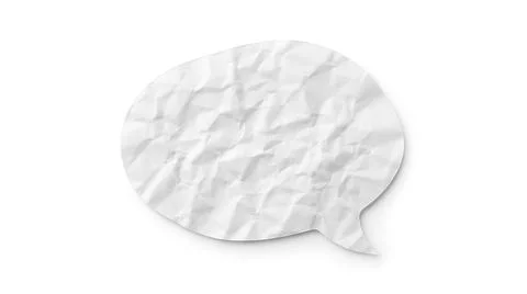 Crumpled white paper speech bubble isolated on a clean white background Stock Photos