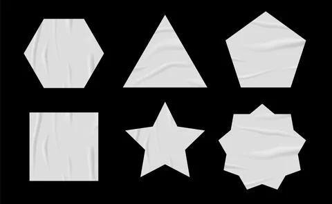 Crumpled white paper sticker vector set with realistic wrinkled labels in square Stock Illustration