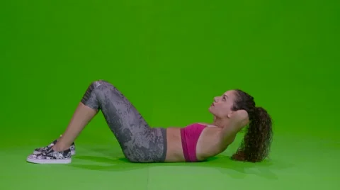 Crunches, sit ups - green screen Video stock 55881381