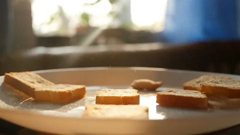 Crunchy cracker. Slow motion. Close-up Video stock 144390545