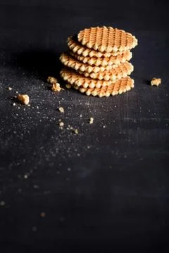Crunchy waffles in a stack on blackboard Stock Photos