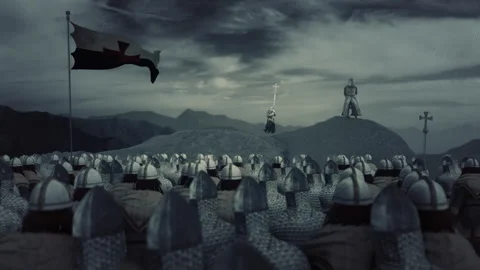 Crusade Templar knight Standing in front Army Before Battle Stock Footage 139634178