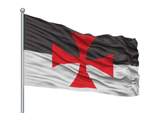 Crusader Flag On Flagpole Flag On Flagpole, Isolated On White Crusader Fla... Stock Photos