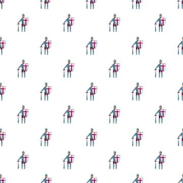 Crusader knight pattern with red cross shield Illustrazione stock