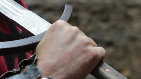 Crusader in light armor with sword in his hand Video stock 32900005
