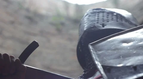 Crusader in light armor (under the rain) Video stock 32900009