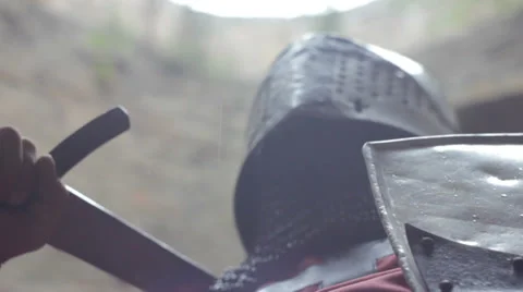 Crusader in light armor (under the rain) Video stock 32900024