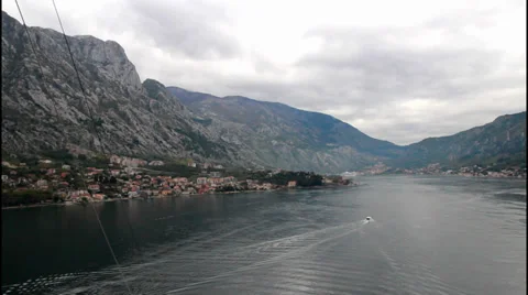 From cruse ship moving down bay to Kotor Montenegro Stock Footage 37972968