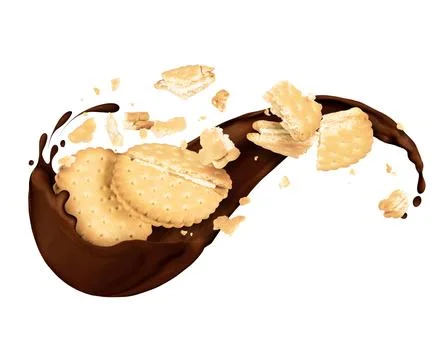 Crushed biscuits with splashes of dark chocolate on white background Stock Photos