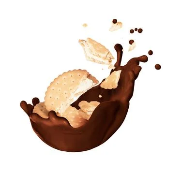 Crushed biscuits with splashes of dark chocolate, isolated on white backgroun Stock Photos