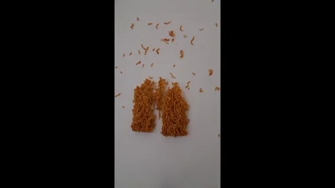 Crushed Dry Instant Noodle Snack Scattered on White Paper Stock Footage 337788295