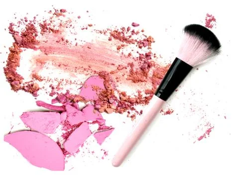 Crushed eyeshadow with brush make up. Isolate. Stock Photos