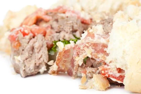 Crushed hamburger closeup Foto stock