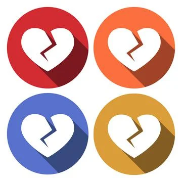 Crushed heart. Flat stylized object with long shadow Stock Illustration