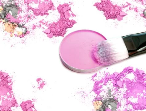 Crushed make up color frame and brush box Stock Photos