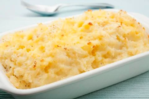 Crushed mashed smashed potato gratin Stock Photos