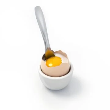 Crushed soft-boiled egg witch spoon inside Stock Illustration