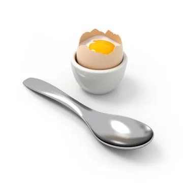 Crushed soft-boiled egg witch spoon in front Stock Illustration