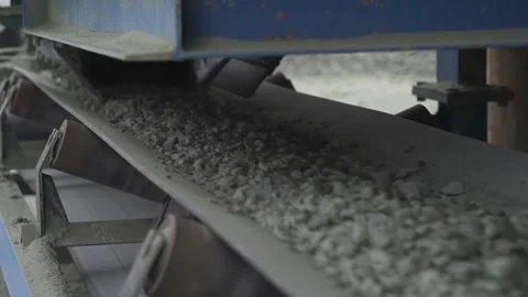 Crushed stone is transported closeup on a mobile canvas. running belt Stock Footage 145410538