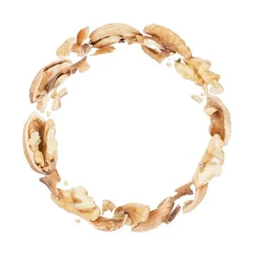 Crushed walnuts in a circular motion on white background Stock Photos