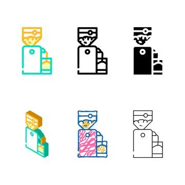 Crusher device for production pack peanut, press machine color icon vector Stock Illustration