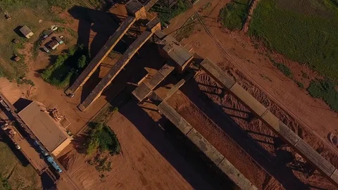 Crushing and sizing plant. Processing of mineral resources. Panorama. View from Stock Footage 74195217