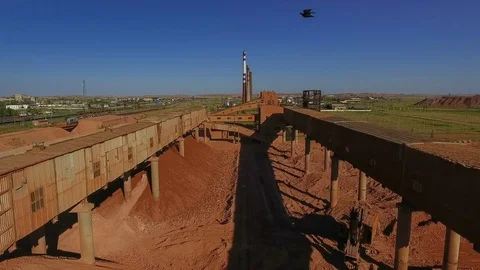 Crushing and sizing plant. Processing of mineral resources. Panorama. View from Stock Footage 74207397