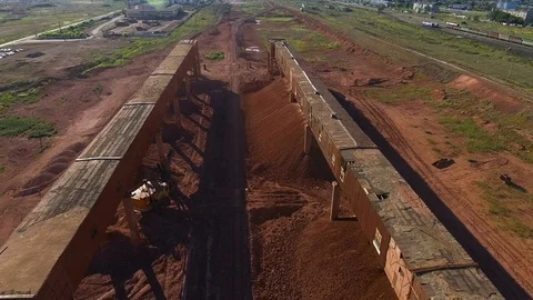 Crushing and sizing plant. Processing of mineral resources. Panorama. View from Stock-Footage 74213298
