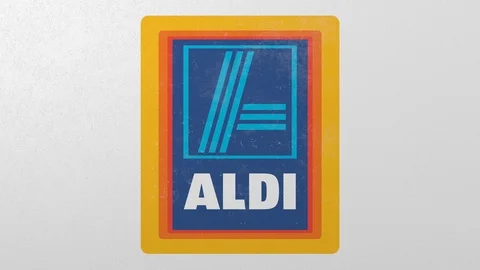 Crushing concrete wall with logo of Aldi. Crisis conceptual 3D animation Stock Footage 105642132