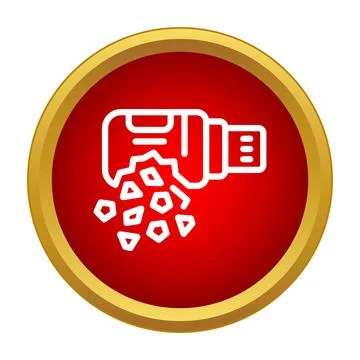 Crushing machine icon breaking rocks in red circle Stock Illustration
