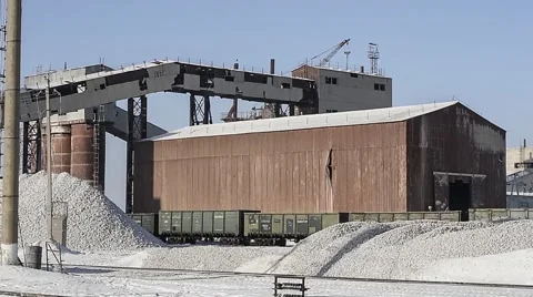 Crushing plant. Limestone. Winter. Pan. Stock Footage 63545562
