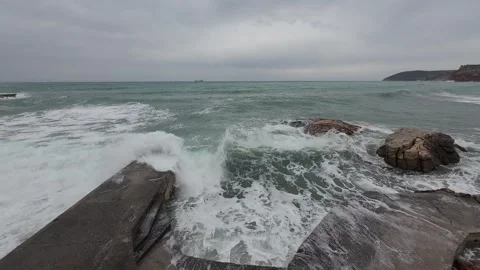 The crushing power of the sea elements Stock Footage 273856814