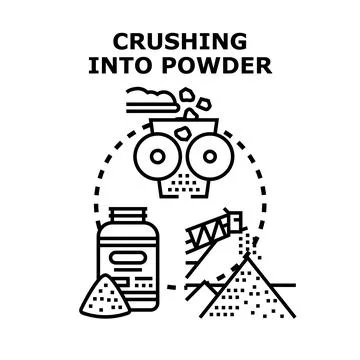 Crushing process turning raw material into powder Stock Illustration