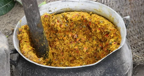 Crushing Processing cocoa beans bush village Ghana Africa 4K Stock Footage 161244456