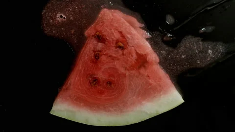 Crushing Slice Of Watermelon On A Black Background Stock Footage 147109045