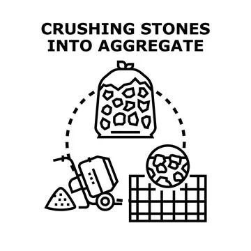 Crushing stones into aggregate building material process Stock Illustration