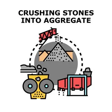 Crushing stones into aggregate production process Stock Illustration